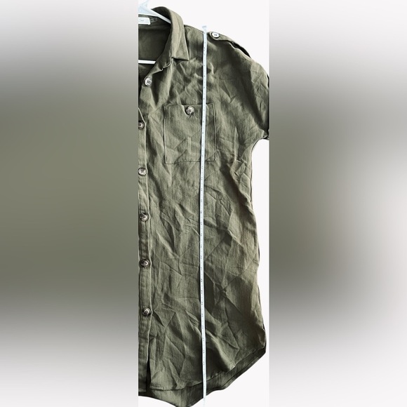 Mustard Seed Army Green Short Sleeve Button Down Shirt Dress - Picture 6 of 8